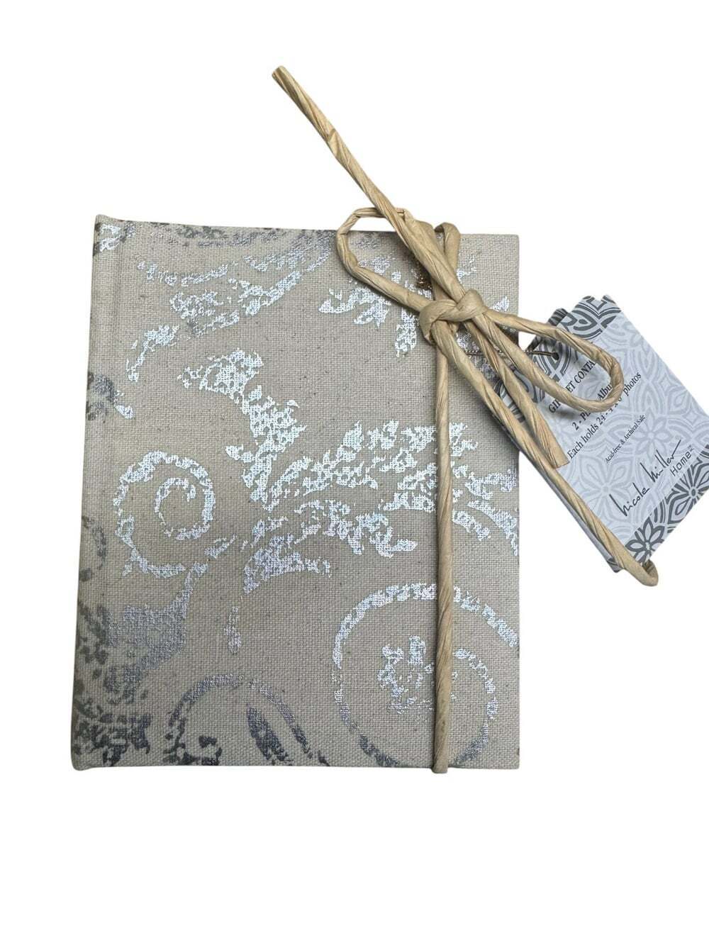 Nicole Miller Home Photo Albums Set of 2 Linen Silver Floral 4x6 New w/ Tags